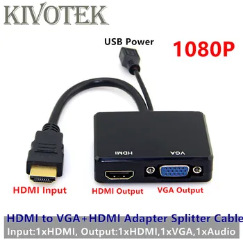 

HDMI to Hdmi VGA Converter Adapter Cable HD1080P 1x2 Audio Video Splitter USB Power Connector For DVD PS34 HDTV PC Free Shipping