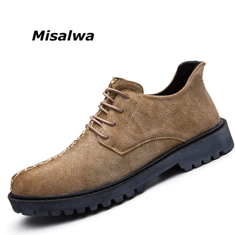 

Misalwa Men's Uniform Work Shoes Leather Leisure Autumn Tooling Shoes U Toe Cape Thick Soled Sneakers Male Slip Resistant Flats