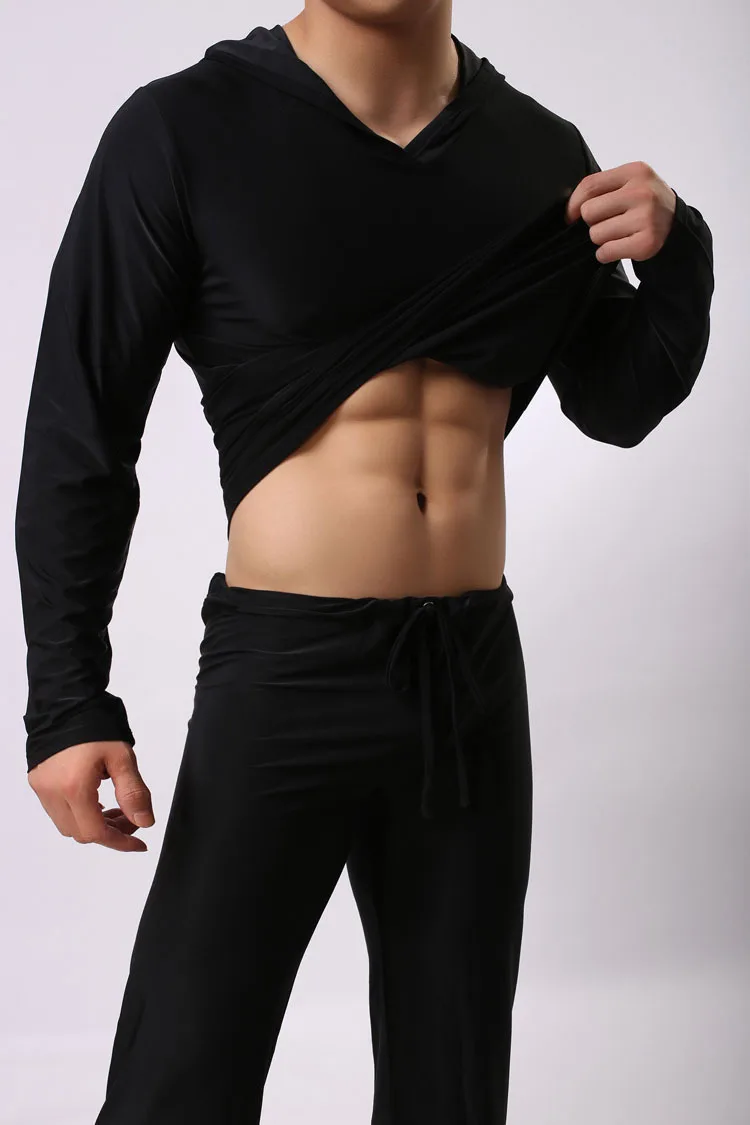 Один комплект мужской пижамы Ice Silk v-образный вырез футболка и брюки на шнурке комплект свободный удобный Домашняя одежда мужская