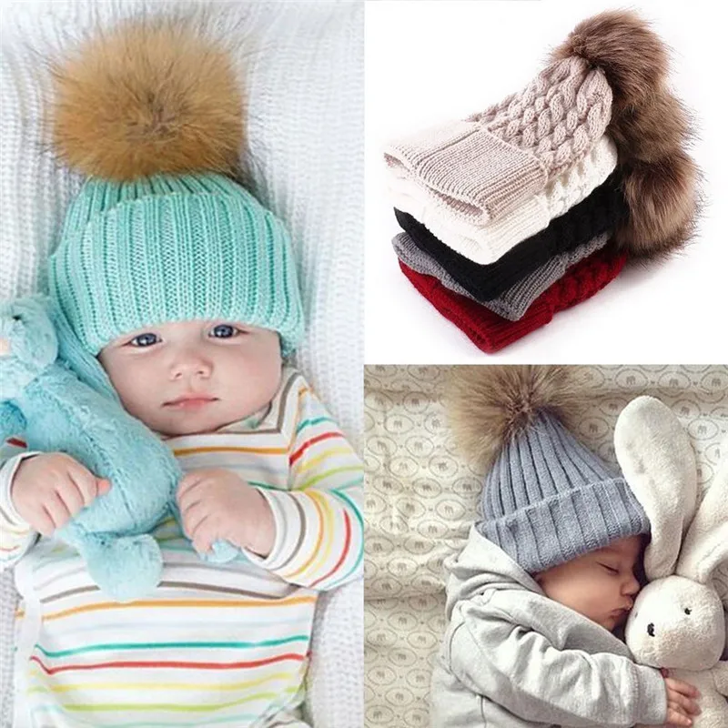

Emmababy 5Colors Mom And Baby Knit Pompon Hat Warm Fur Bobble Beanie Kids Knitted Cotton Parent-Child Hat Winter Caps Xmas