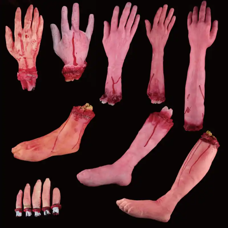 Horror truque brinquedo assustador prop látex coto sangrento corte mão pés osso presente do dia das bruxas prática piada borracha artificial engraçado surpresa