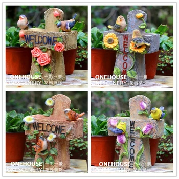 

courtyard Garden Garden grocery Zakka Horticultural resin Painted cross bird Bird feeder statues Home wedding decoration dies