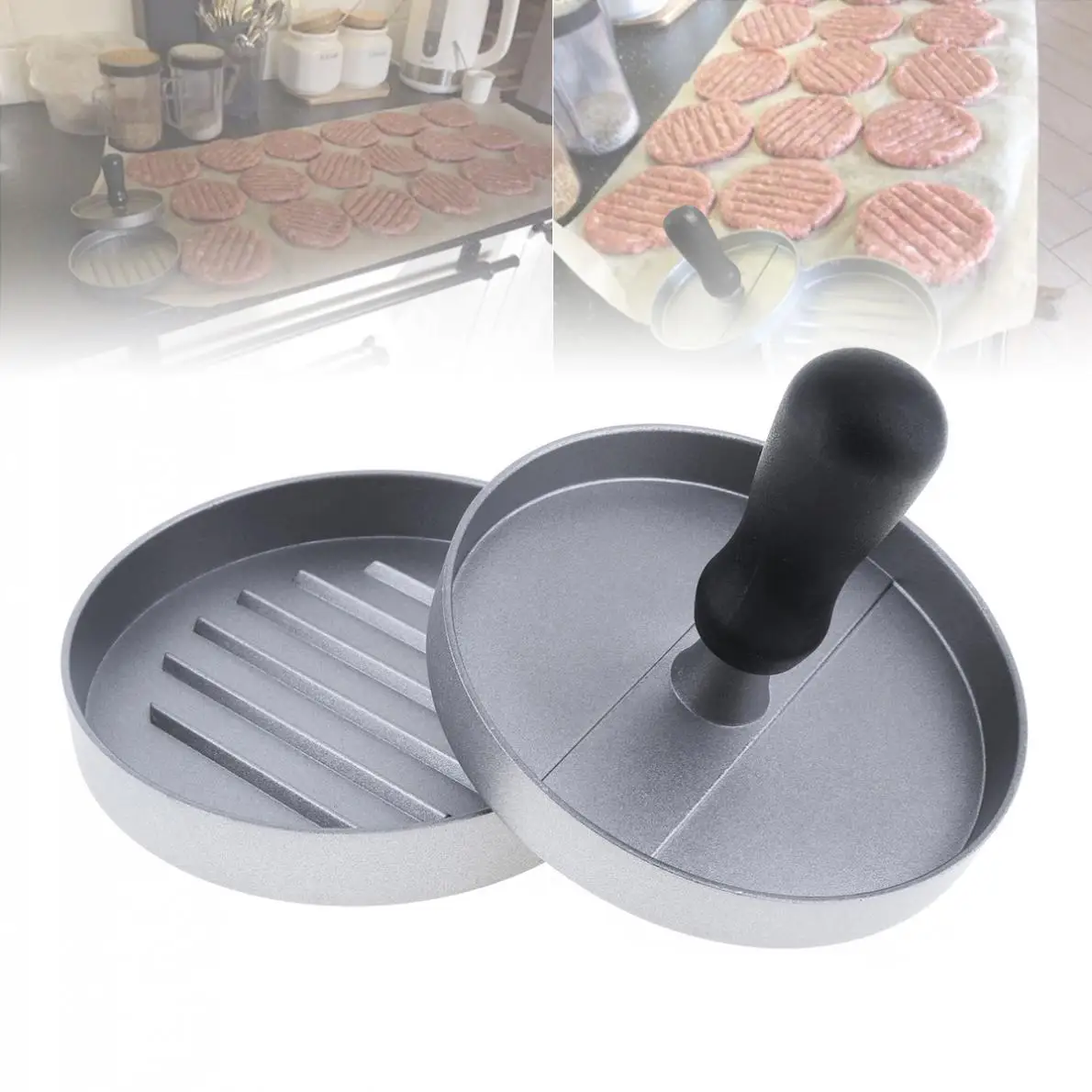 12cm Aluminum Alloy Hamburger Press with Round Hamburger Grill Burger