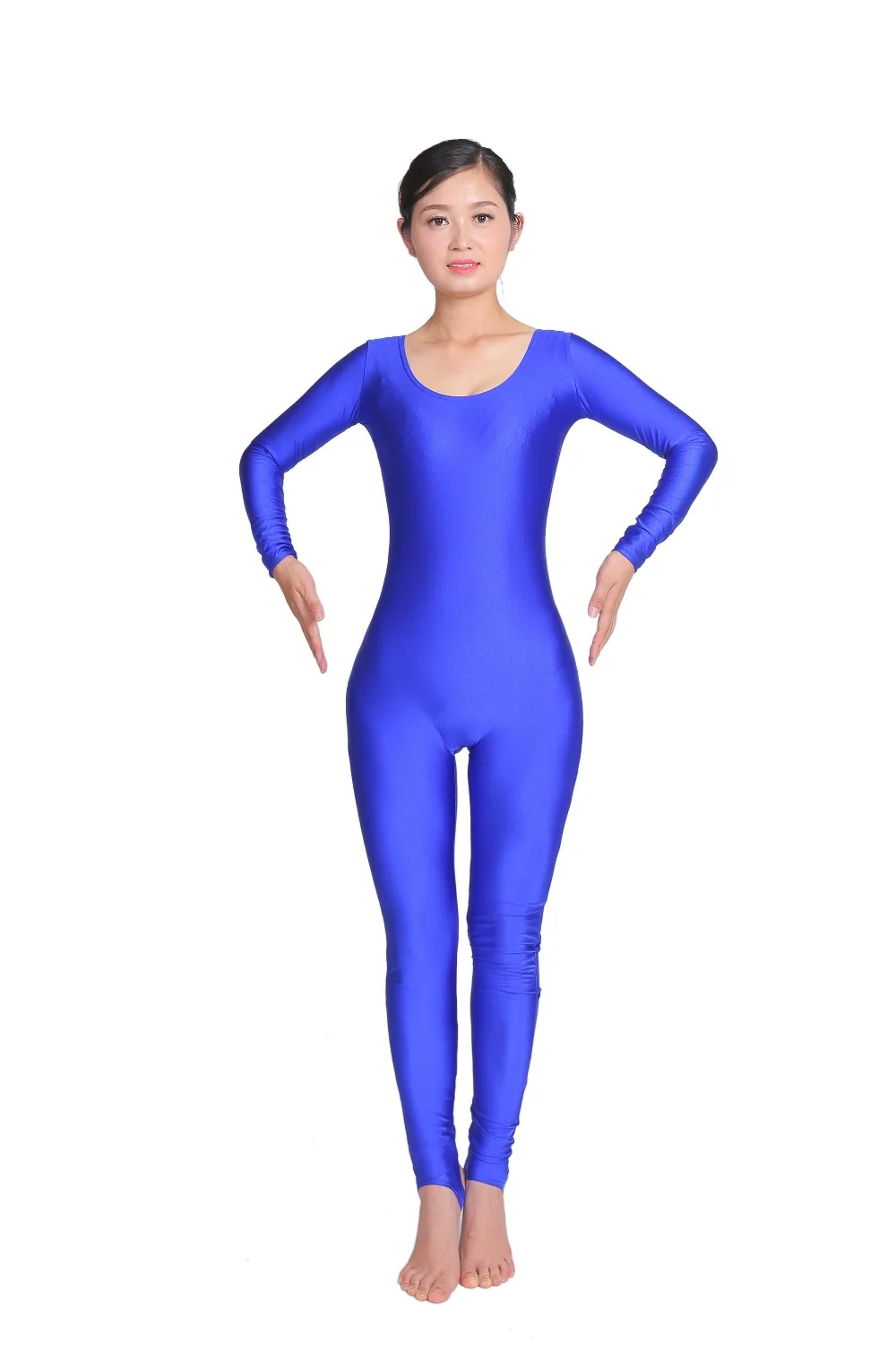 Speerise Womens Long Sleeve Unitard Catsuit Round Neck Stirrup Dance