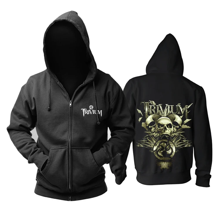 

10 designs Cool Trivium Rock Hoodies brand shell jacket Black Dark heavy Metal Sweatshirt fleece zipper hoodie Skull Outerwear