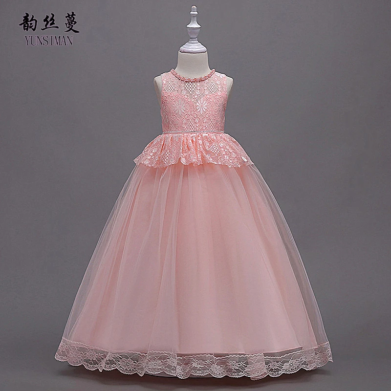 

New Girls Long Dress Elegant Party Princess Costume for Girls 4 6 8 10 to 12 Years Sleeveless Green White Lace Dresses Kids 1A5H