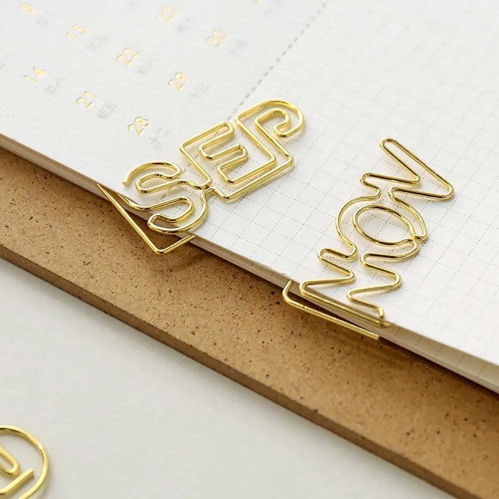 

Gold Month Weeks Shape Paper Clips Gold Color Funny Kawaii Bookmark Office Shool Stationery Marking Clips