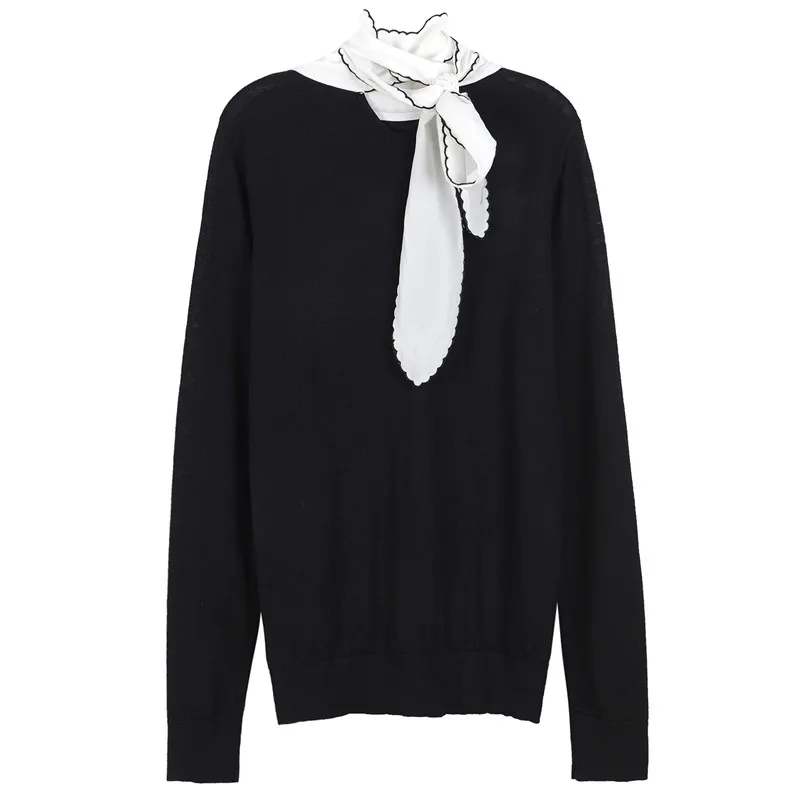 

Women Sweater Elegant Lace Up Bow Jumper Runway Design Blouse Offcie Lady Pullovers Knitted Tops Jersey Autumn Winter Casual