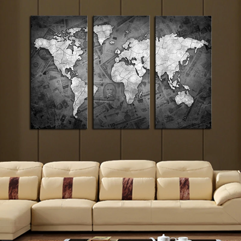 Grey World Map Canvas Frameless 3 Pcs Wall Art Classical Grey Color Modern World Map Canvas  Painting Contemporary Artwork Wall Picture For Living Room|Picture For  Living Room|Wall Picturescanvas Painting - Aliexpress