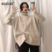 RUGOD/Повседневный однотонный вязаный джемпер с высоким воротом, модный Свободный пуловер с длинными рукавами, корейский офисный женский свитер
