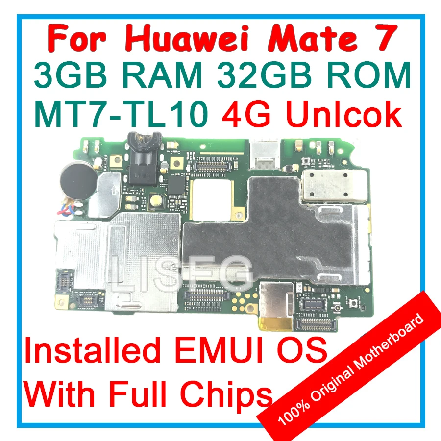 

3GB RAM 32GB ROM For HUAWEI Ascend MATE 7 MT7-TL10 100% Unlocked Original Motherboard Mainboard EMUI Logic Board With Full Chips