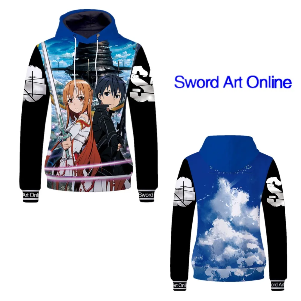 Толстовка с 3D-принтом толстовки капюшоном Asuna Kirito аниме косплей мужские и женские