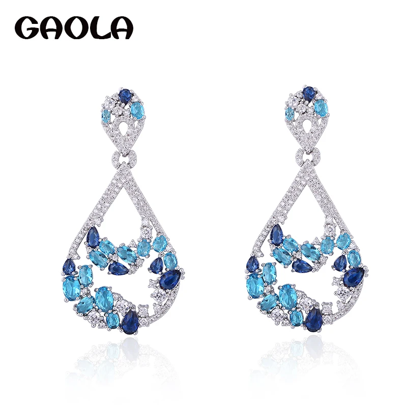 

GAOLA 2018 New Design Teardrop Shape 3 Colors CZ Stone Fashion Waterdrop Bridal Earrings Christmas Gift GLE6759Y