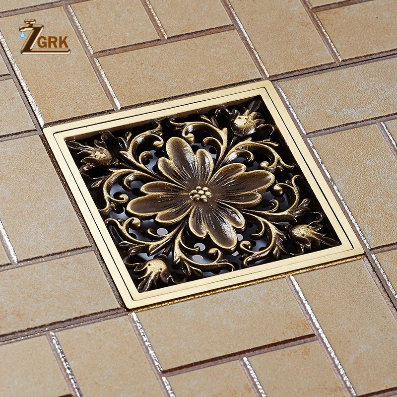 

ZGRK Floor Drains Square 10cm Shower Drain Brass Floor Drain Trap Waste Grate With Hair Strainer Bathroom Shower Accessories
