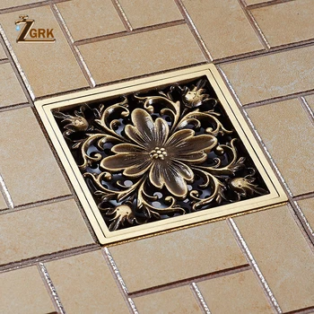 ZGRK Floor Drains Square 10cm Shower Drain Brass Floor Drain Trap Waste Grate With Hair Strainer Bathroom Shower Accessories 24 long floor drain stainless steel bathroom shower square floor waste grate sanitary pop up drain