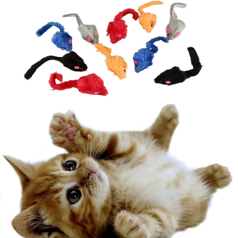 Pet Colorful Squeaky Plush Mice Toy Tease Cats Soft Fleece False Mice