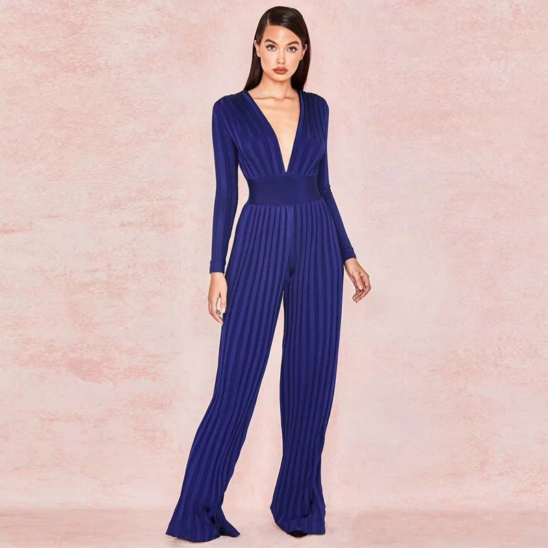 2019 New Arrive Fashion Blue Long Sleeve Velvet Jumpsuit High Quality ...