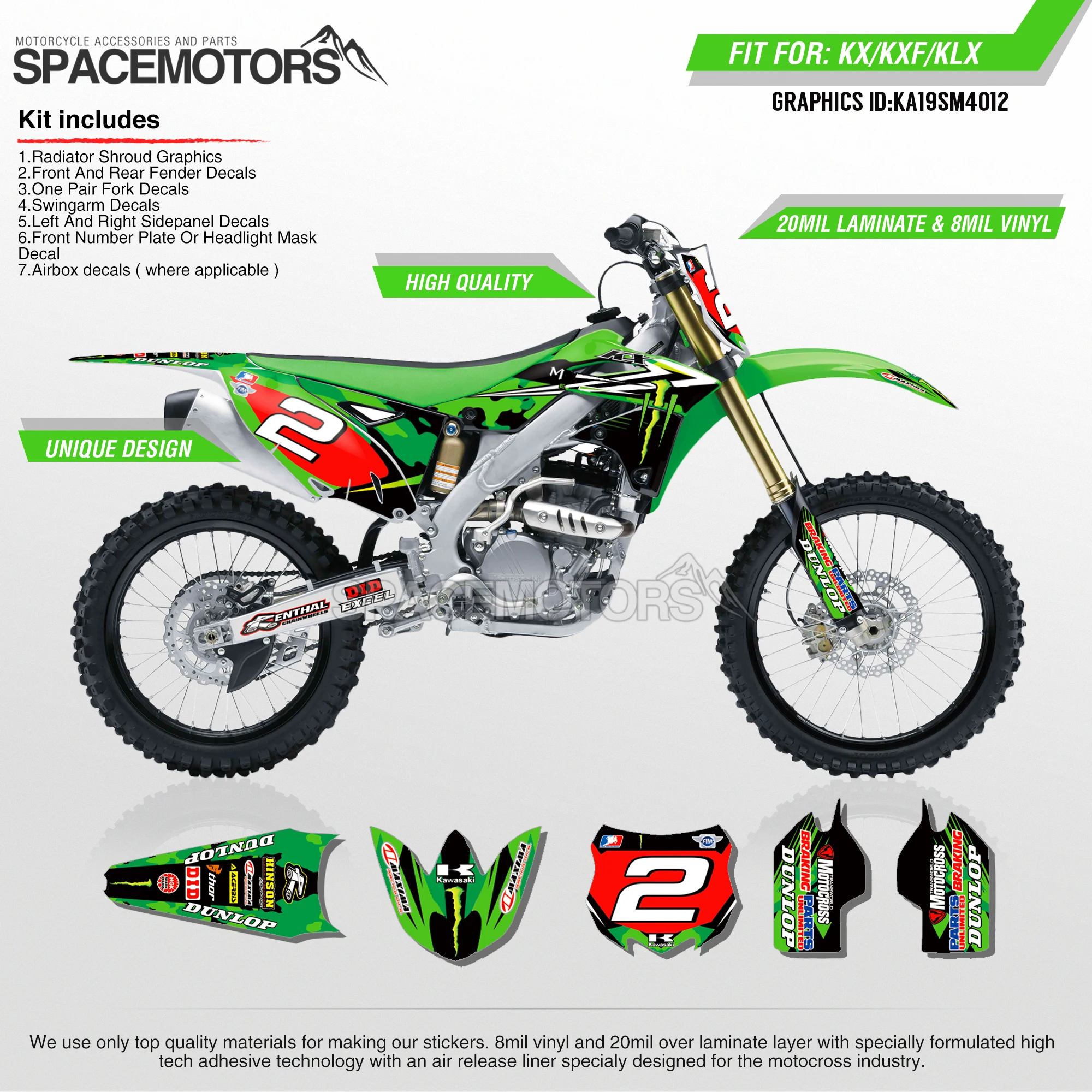

MotoSpace Customized Team Graphics Backgrounds Decals 3M Custom Stickers For KAWASAKI KX250F 2013 2014 2015 2016 012