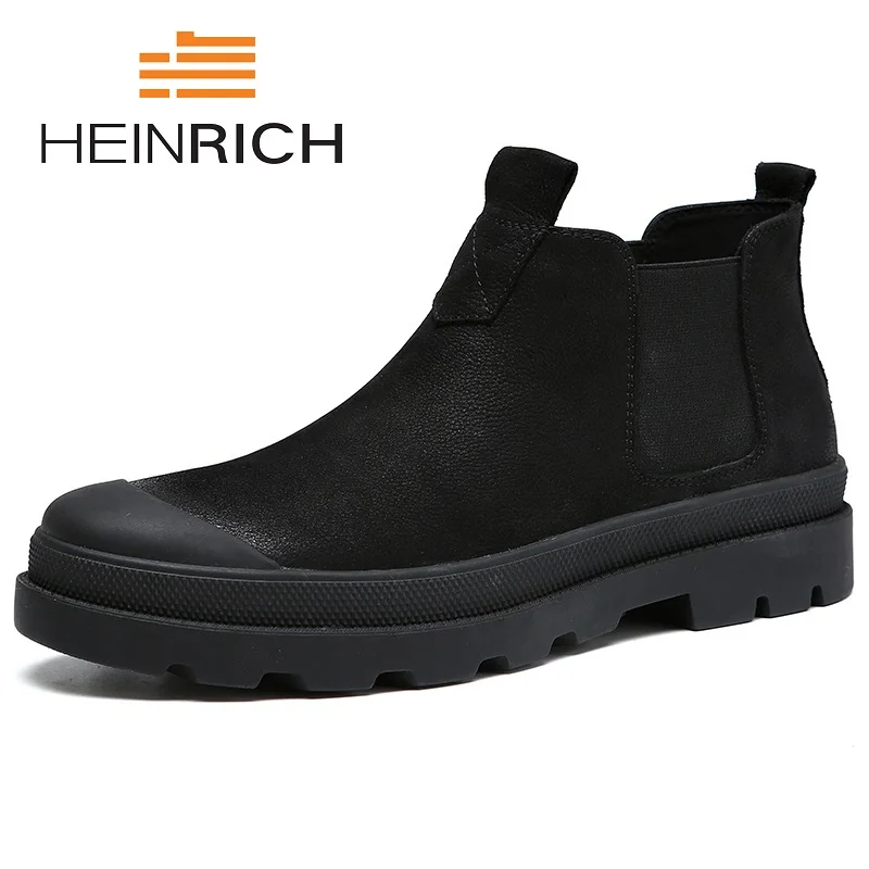 Chelsea À Couro Homens Heinrich Moda black Genuíno Novos Outono Sapatos 2018 plush Botas Black Buty Feitos Inverno Da De Primavera Mão Tornozelo 7xBBq6ng8
