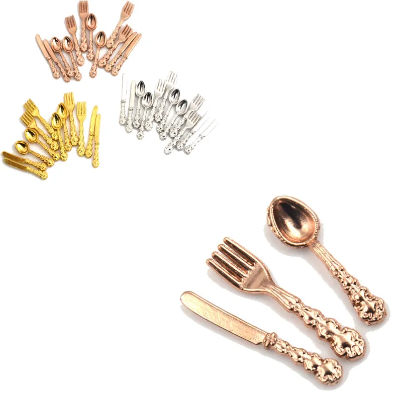 

12Pcs/lot Fork Knife Soup Spoon Tableware Simulation Kitchen Food Furniture Toys 1:12 Dollhouse Miniature Accessories