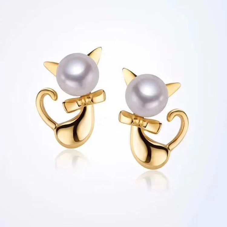 Hot Sale 925 Silver Pearl Earrings Dazzling Mickey 's cat Stud Earrings For Women Natural freshwater round pearls Jewelry Hot Sale 925 Silver Pearl Earrings Dazzling Mickey 's cat Stud Earrings For Women Natural freshwater round pearls Jewelry