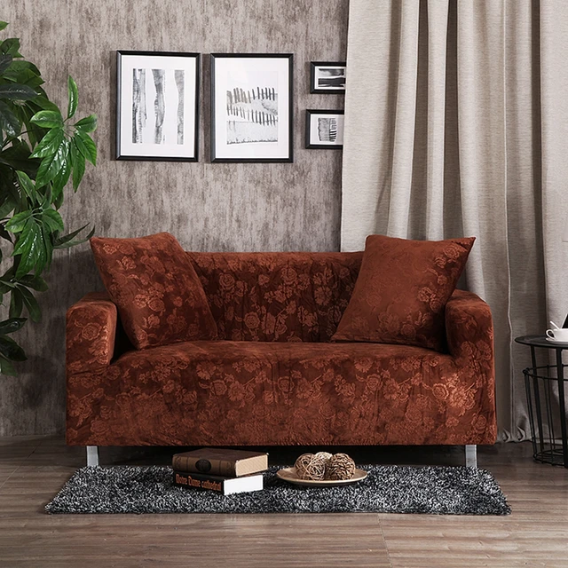 Brown Sofa Seat Cushion Cover Solid Color Stretch Furniture Covers Brown Sofa Seat Cushion Cover Solid Color Stretch Furniture Covers For Living Room Polyester Elastic Full