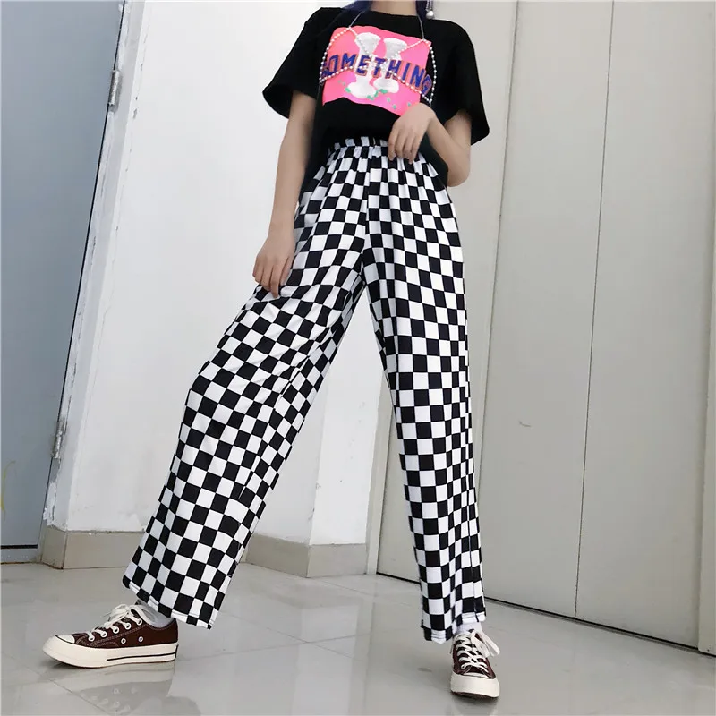 k-pop хип-хоп Старая школа ins горячий стиль шахматная доска pantalon femme свободные широкие брюки для мужчин и женщин