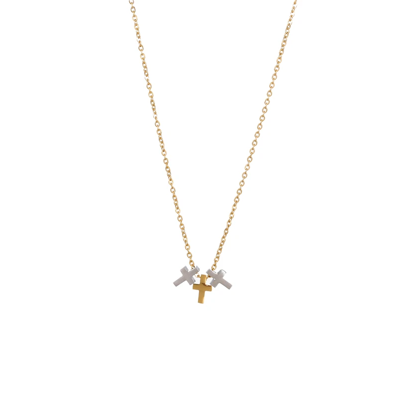 

Three Mini Cross Pendant Necklaces For Women Female Classic Stainless Steel Link Chain Christian Charm Necklaces Gold Choker