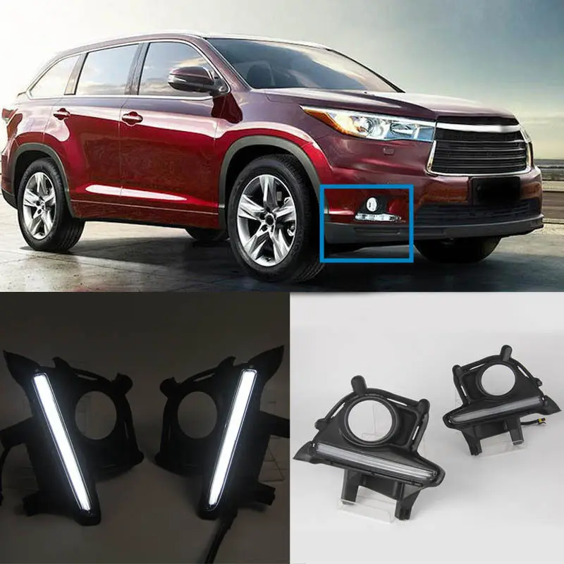 

2pcs White Daytime Running Lights DRL Fog Lamp for Toyota Highlander 2014-2015 A