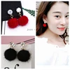 2022 Korean Drop Long Dangling Earrings Red Crystal Ball Cotton Pom Pom Earring Gold Statement Female Earring Pink Charm Jewelry ► Photo 1/6