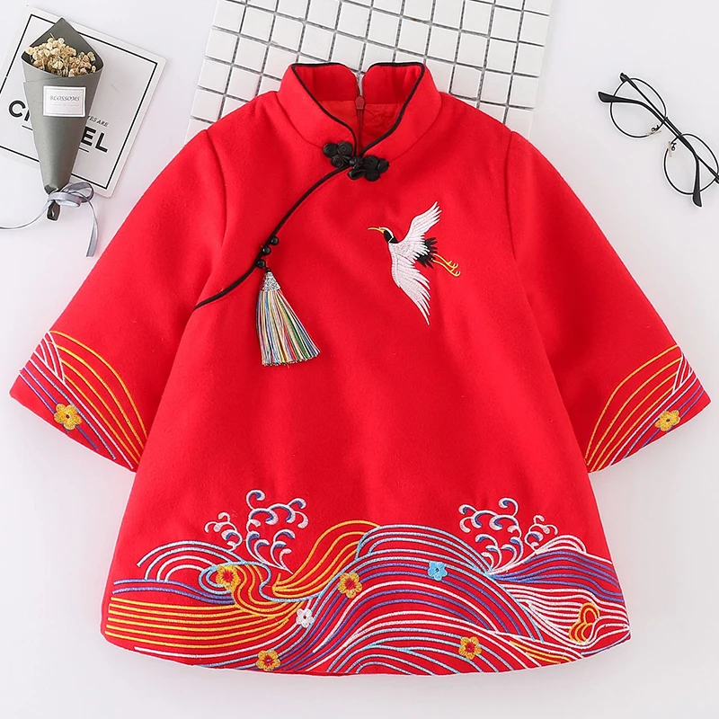 

cheongsam chinese dress kids girl dress party red winter autumn new year long sleeve toddler girl dresses thick warm spring 2018
