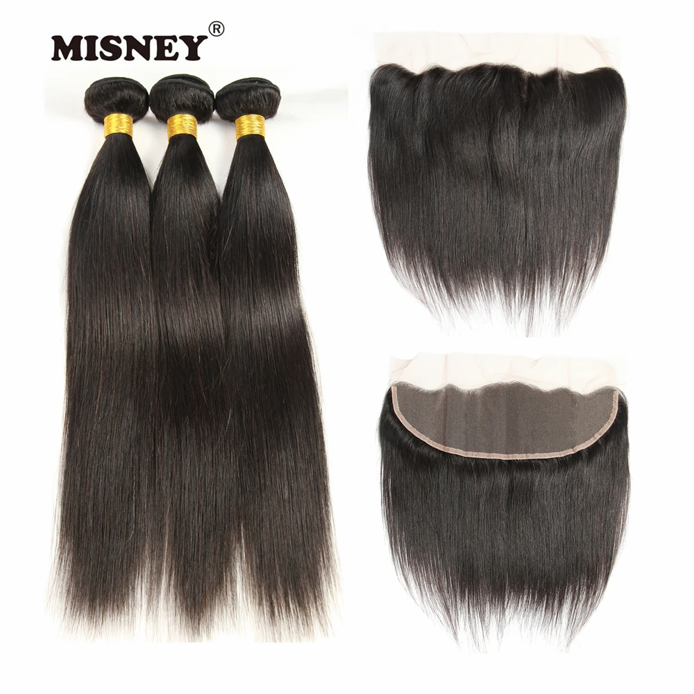 

Brazilian Non Remy Hair Bundles Silky Straight Human Hair 3 Bundles With 4x13 Lace Closure