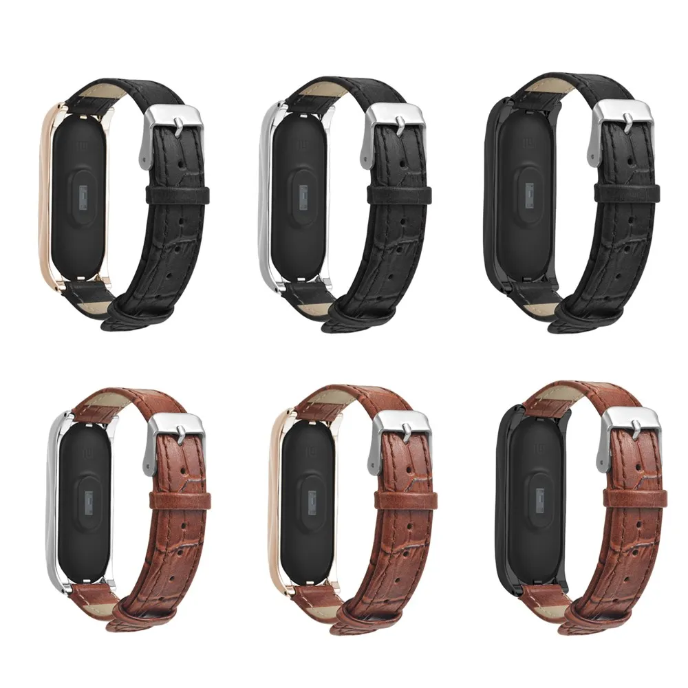 HANGRUI mi band 3 Кожаный ремешок Смарт-часы для Xiaomi mi band 3 умный Браслет для женщин и мужчин с металлической пряжкой бамбук черный коричневый