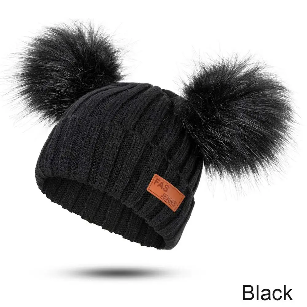Новинка года; зимняя шапка; детские вязаные шапочки Skullies; мягкие хлопковые шапки с помпонами для мальчиков и девочек; милые теплые шапки для детей; сезон осень-зима - Цвет: M
