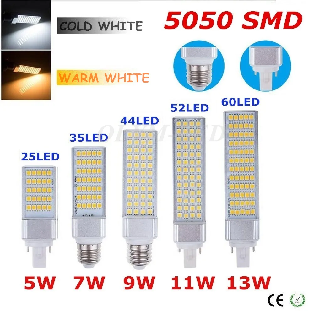 5W 7W 9W 11W 15W G24 LED Corn Lamp E27 Bulb Bombillas Light 5050 SMD Spotlight 180 Degree 220V 110V Horizontal Plug | Лампы и