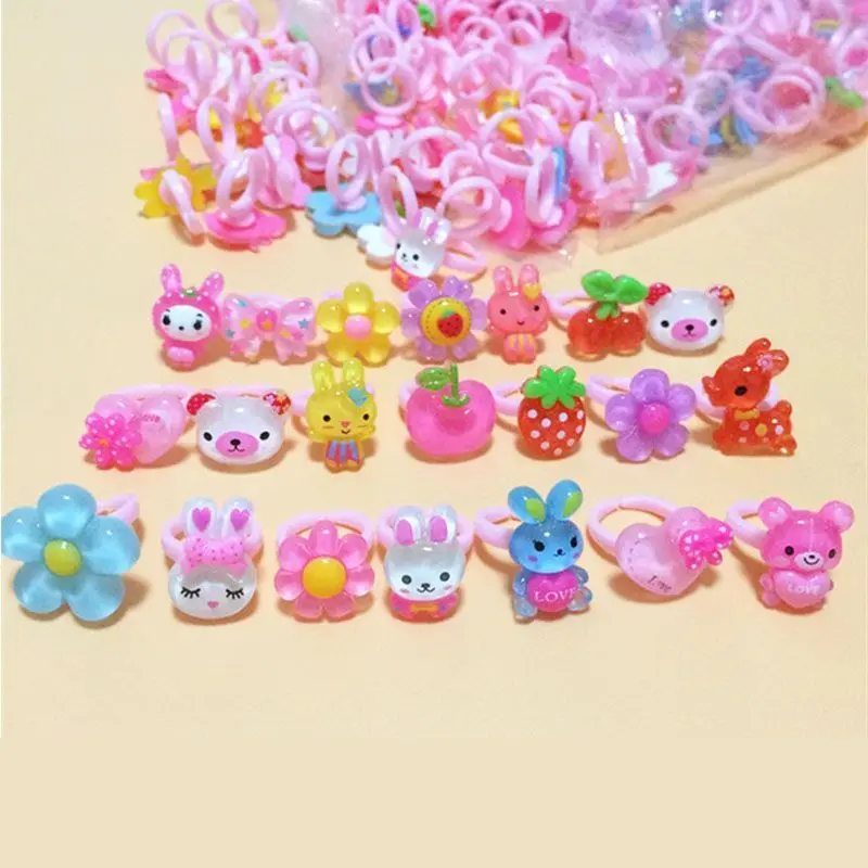 

20pcs/set Random Mix Animal Heart Assorted Baby Kids Girl Children's Cartoon Rings For Christmas Gift