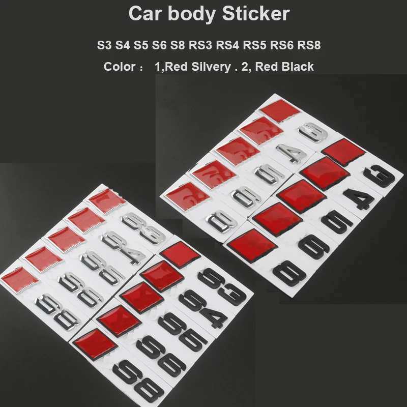 

New Product 1pcs 3D metal For RS3 RS4 RS5 RS6 RS8 RS3 S3 car sticker auto logo metal car badge Car Body Rear Tail Emblem Sticker