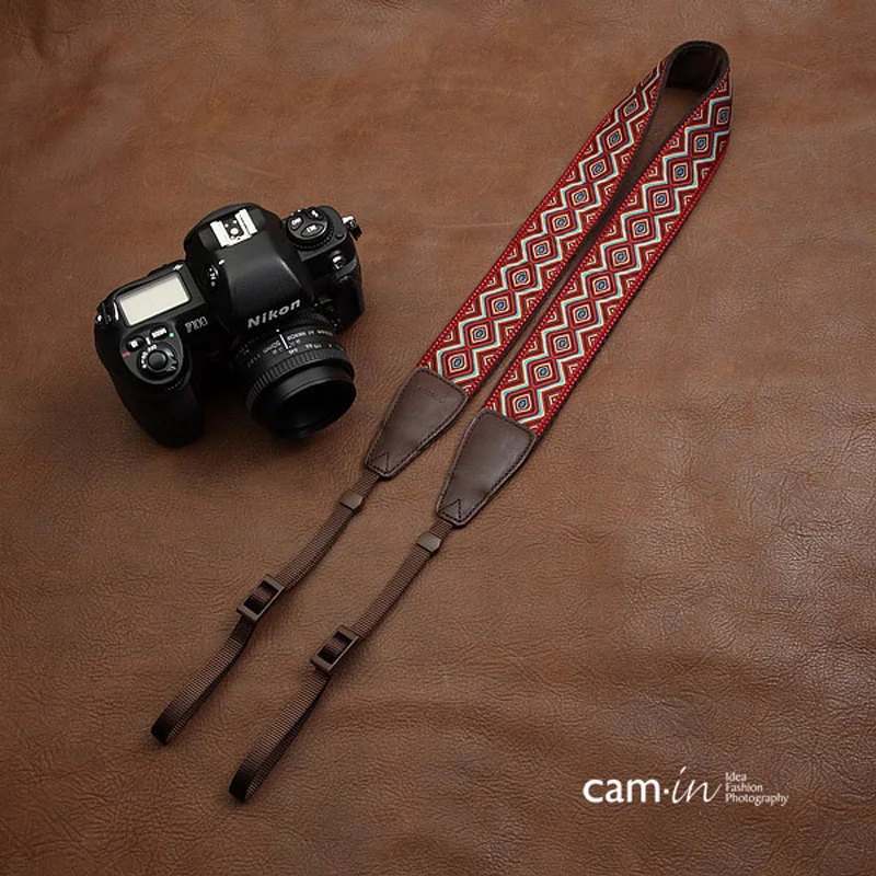 

Cami-in Cow Leather Camera Embroidery Webbing Shoulder Neck Strap Universal Carrying Belt Adjustable for Canon Nikon Sony Pentax