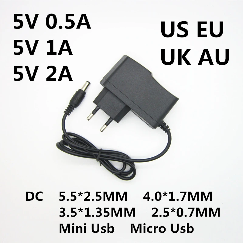 DC 5 V 0.5A 0.8A 1A 2A 2.5A 3A AC 100-240V конвертер адаптер питания 5 V Вольт 1000MA переключатель питания зарядное устройство Мини Micro Usb