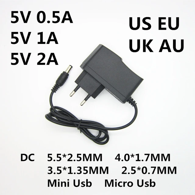 Adaptador de CA/CC de 5 V, 0.5A, 1A, 2A, 2.5A, 3A, CA, 100-240V, adaptador de corriente, cargador de fuente de alimentación de 5 V, 1000Ma, Mini Micro Usb Adaptador de CA/CC de 5 V, 0.5A, 1A, 2A, 2.5A, 3A, CA, 100-240V, adaptador de corriente, cargador de fuente de alimentación de 5 V, 1000Ma, Mini Micro Usb