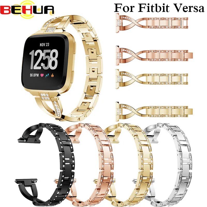 

Crystal Alloy Watch Band Metal Bracelet Adjustable Wrist strap for Fitbit versa Bands with Rhinestone Replacement Accessories