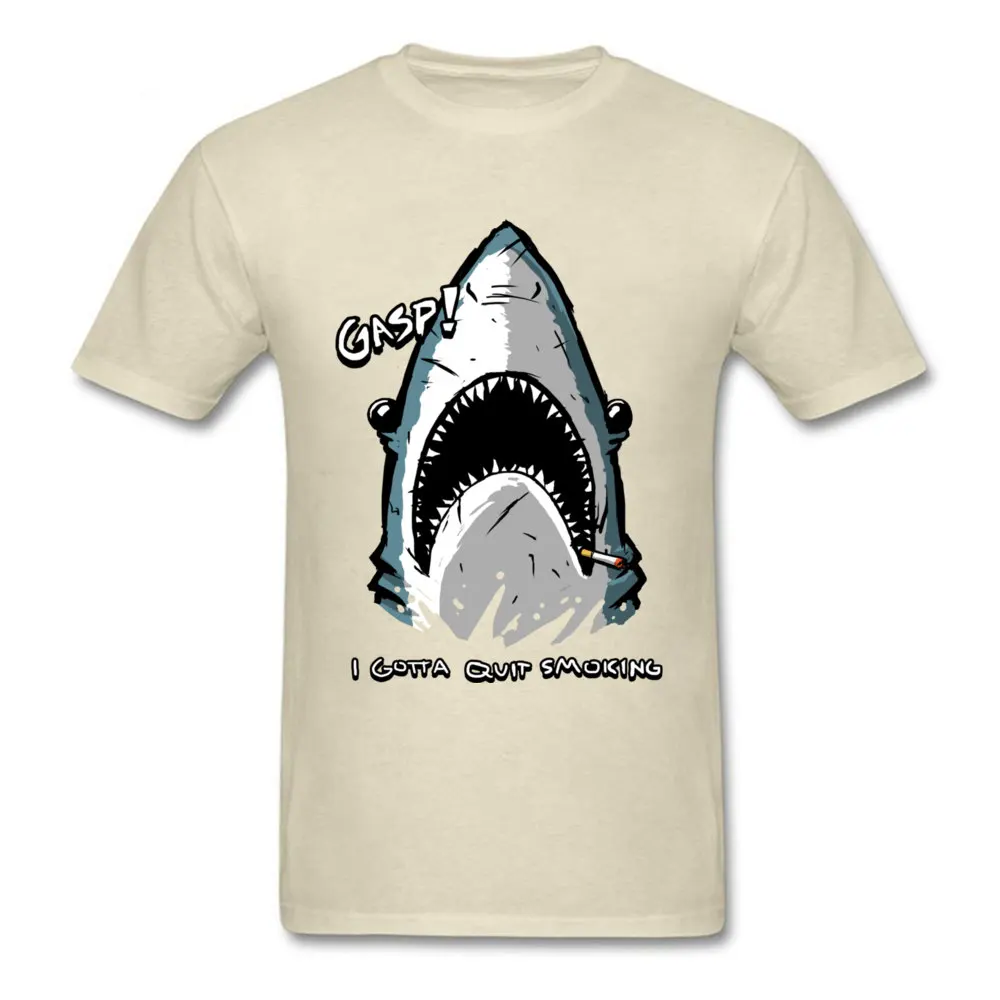 Smoking Shark 100% Cotton Fabric Tops Shirts for Men Casual T-shirts comfortable Designer Crewneck Tee Shirt Short Sleeve Smoking Shark beige