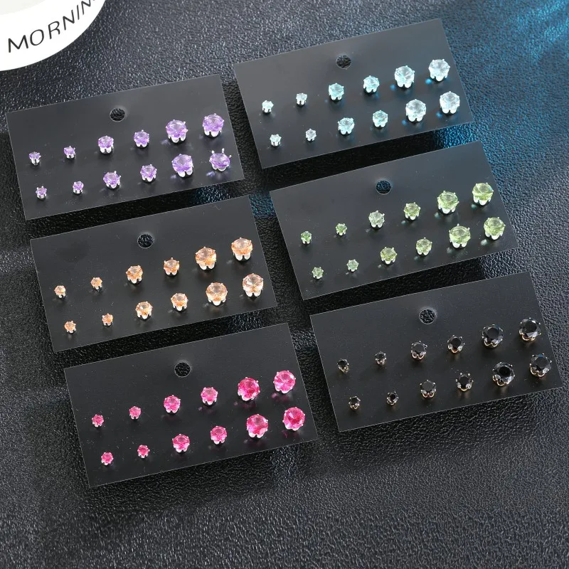 

6 pairs/set Colorful Small Rhinestone Crystal Stud Earrings Set For Women Girl Elegant Wedding Party Jewelry Fashion Brincos