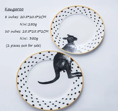 Креативный животный узор стейк тарелка паста блюдо тарелка наборы посуды - Цвет: kangaroo