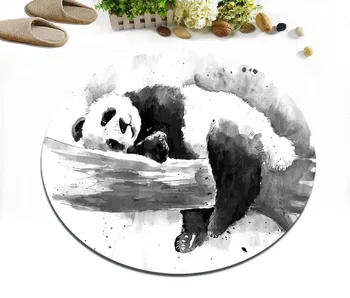 

Watercolor Ink Black And White Panda Round Children's Room Area Rug Bedroom Floor Cushion Bathroom Non-Slip Carpet Home Door Mat