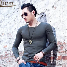 TBAIYE Men Casual solid O Neck Men T shirt Long Sleeve brand 2017 Autumn winter fitness