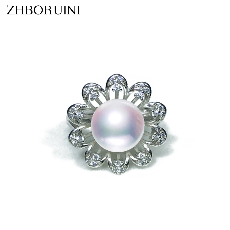 

ZHBORUINI 2019 Fashion Pearl Ring Jewelry Of Silver Flower Ring Real Freshwater Pearl Rings 925 Sterling Silver Ring For Women