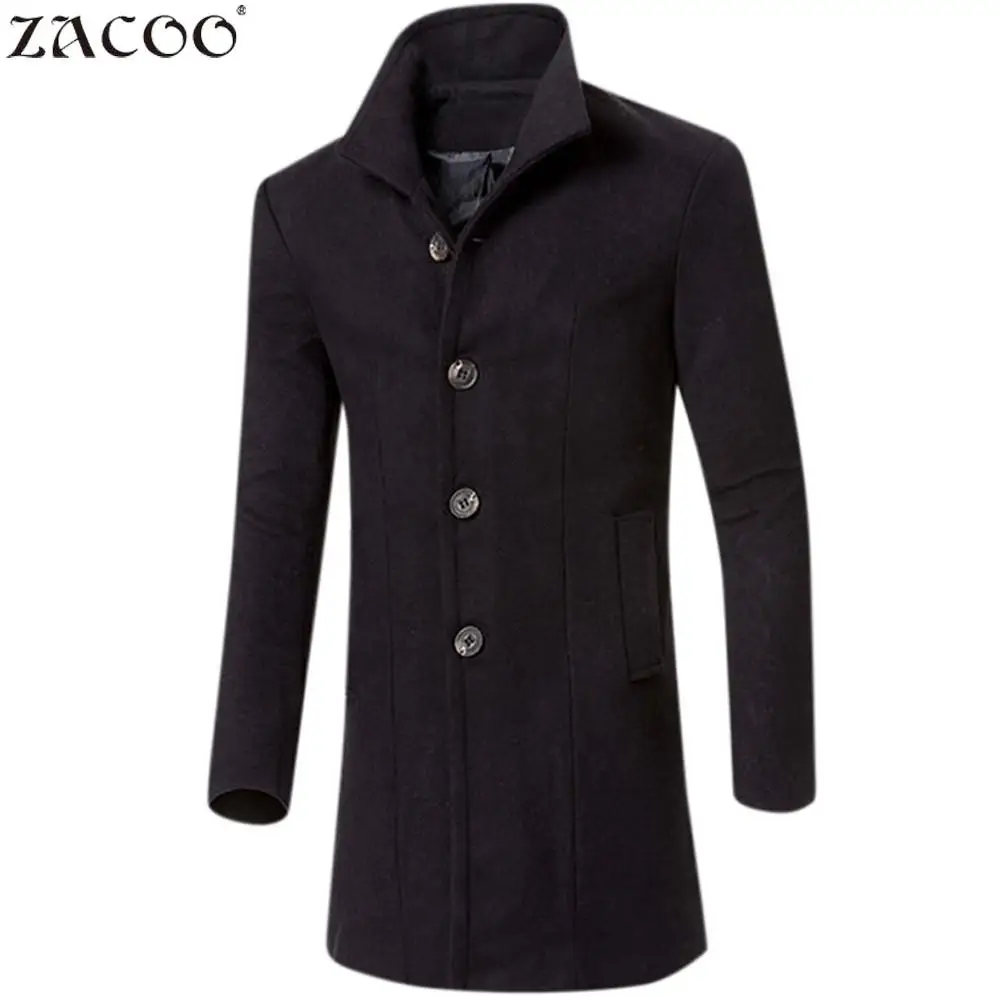 Woolen Men Winter Coats Tops Big Size Thick Solid Black 2018 Autumn