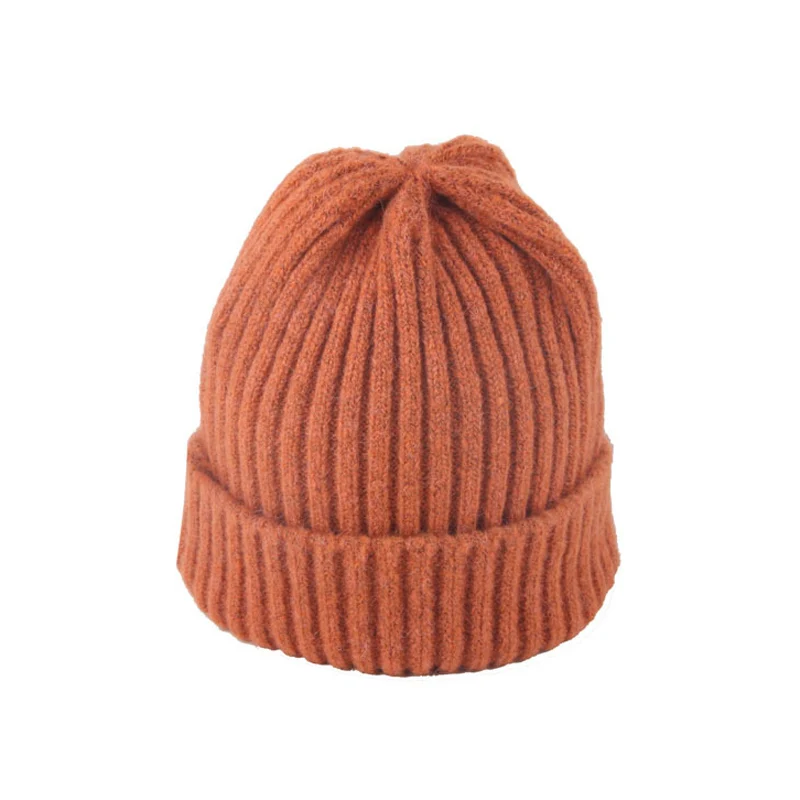 Модная детская зимняя шапка, вязаная полосатая детская шапочка, эластичные теплые Аксессуары для младенцев, детская шапка, однотонная детская шапка для мальчиков и девочек, 1 шт - Цвет: Orange baby hat