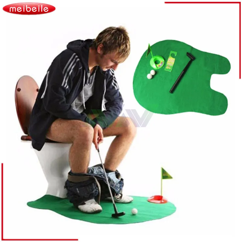 1086 15 De Réduction2019 Drôle Toilette Temps Salle De Bains Divertissement Mini Tapis De Golf Ensemble Pot Putter Jeu De Mise Hommes Jouet